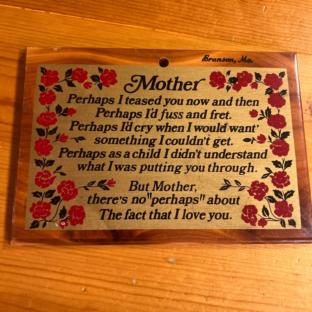 Source Unknown Red Rose Mother Plaque